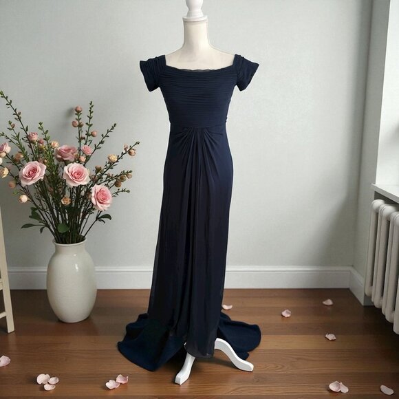 TADSHI SHOJI Vintage Navy Blue Maxi Occasion Gown Size 4 - Picture 1 of 14